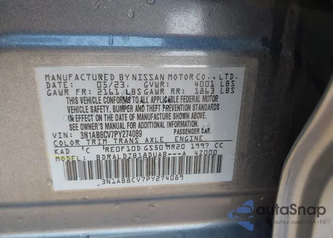 2023 Nissan Sentra Sv Xtronic Cvt из США, поврежденный, VIN 3N1AB8CV7PY274089